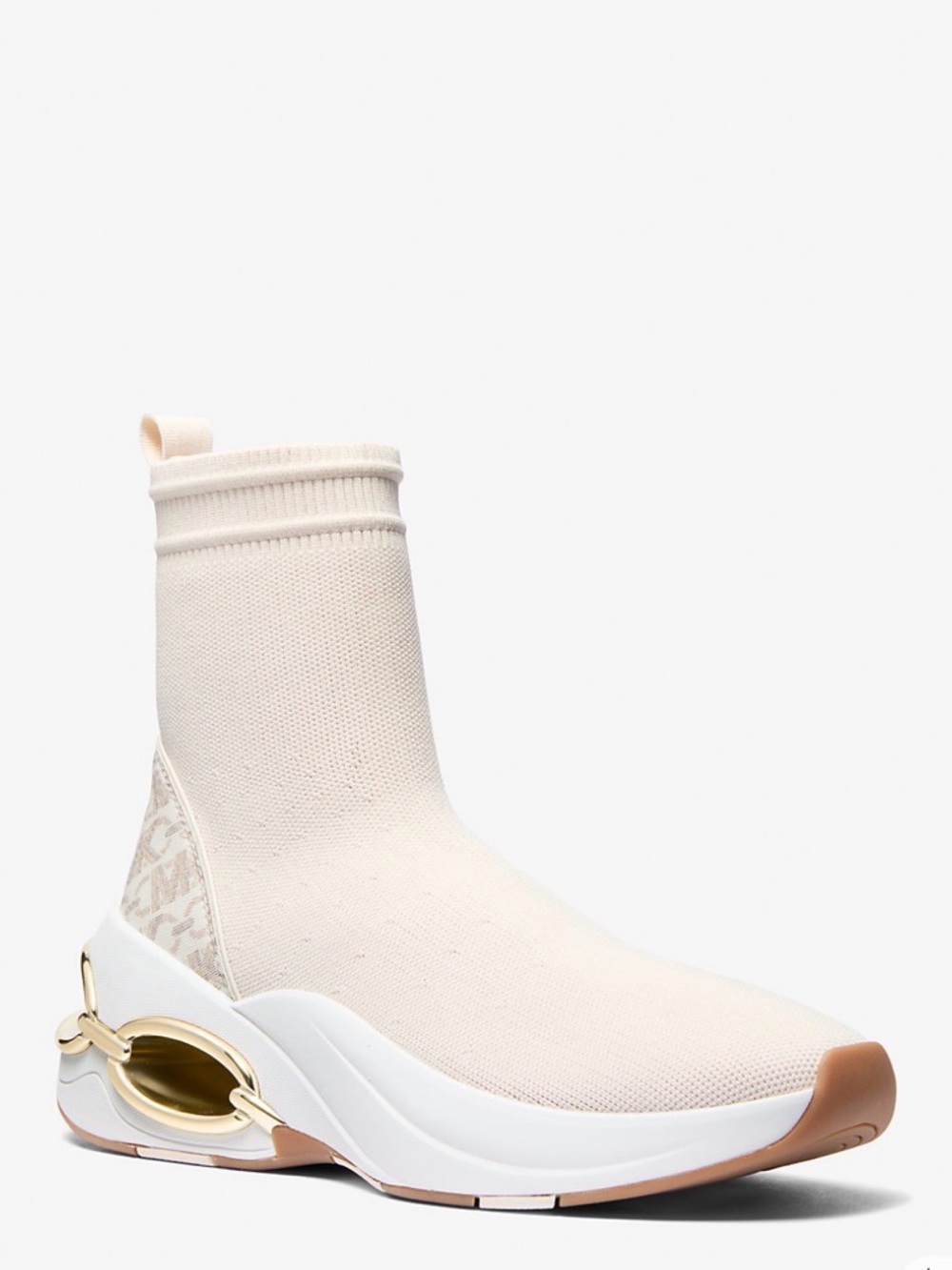 Michael Kors Cream Knit Sock Bootie with Gold Ring Detail - Picture 2 of 9